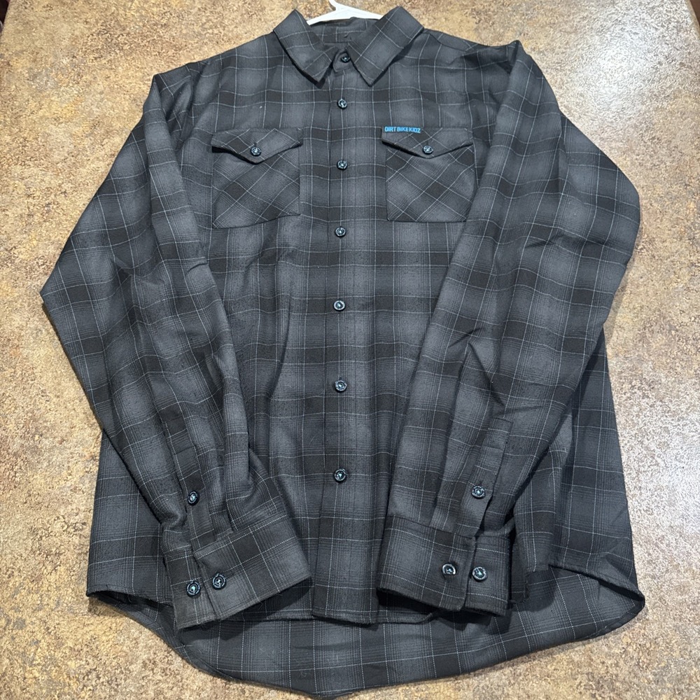 Dixxon Flannel Company Dirt Bike Kidz Mens Large Tall Gray Plaid Button Down XLT